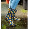 imageSloggers Waterproof Garden Rain Boots for Women  Cute MidCalf Mud ampamp Muck Boots with Premium Comfort Support InsoleSunflower Print Blue