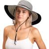imageSloggers Womens Wide Brim Braided Sun Hat with Wind Lanyard  UPF 50 Maximum Sun ProtectionBlack White