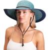 imageSloggers Womens Wide Brim Braided Sun Hat with Wind Lanyard  UPF 50 Maximum Sun ProtectionGrey Blue