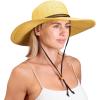imageSloggers Womens Wide Brim Braided Sun Hat with Wind Lanyard  UPF 50 Maximum Sun ProtectionLight Brown