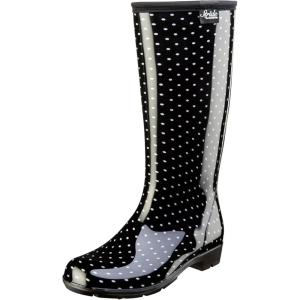 imageSloggers Stride Womens 14quot Fashion Rain Boot with Comfort InsolesBlack White Polka Dot
