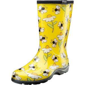 imageSloggers Waterproof Garden Rain Boots for Women  Cute MidCalf Mud ampamp Muck Boots with Premium Comfort Support InsoleBee Print Yellow