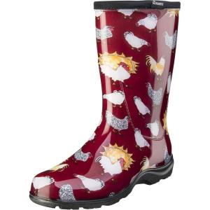 imageSloggers Waterproof Garden Rain Boots for Women  Cute MidCalf Mud ampamp Muck Boots with Premium Comfort Support InsoleChickens Barn Red