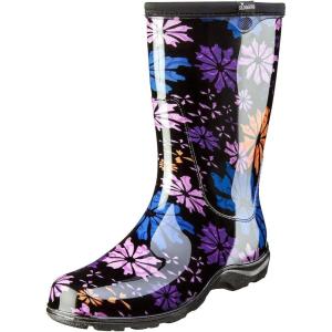 imageSloggers Waterproof Garden Rain Boots for Women  Cute MidCalf Mud ampamp Muck Boots with Premium Comfort Support InsoleFlower Power Print