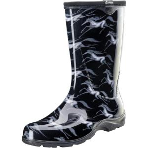imageSloggers Waterproof Garden Rain Boots for Women  Cute MidCalf Mud ampamp Muck Boots with Premium Comfort Support InsoleFlying Horses Print Black