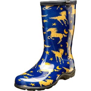 imageSloggers Waterproof Garden Rain Boots for Women  Cute MidCalf Mud ampamp Muck Boots with Premium Comfort Support InsoleHorse Stars Blue