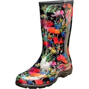 imageSloggers Waterproof Garden Rain Boots for Women  Cute MidCalf Mud ampamp Muck Boots with Premium Comfort Support InsoleIn Fields Black
