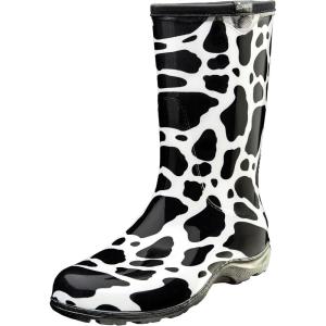 imageSloggers Waterproof Garden Rain Boots for Women  Cute MidCalf Mud ampamp Muck Boots with Premium Comfort Support InsoleMoo Print Black White