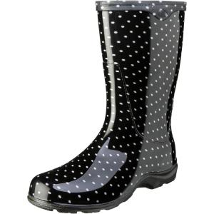 imageSloggers Waterproof Garden Rain Boots for Women  Cute MidCalf Mud ampamp Muck Boots with Premium Comfort Support InsolePolka Dot Print Black and White