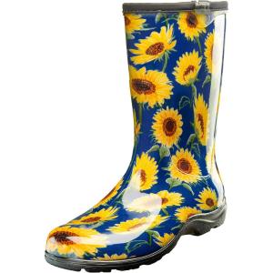 imageSloggers Waterproof Garden Rain Boots for Women  Cute MidCalf Mud ampamp Muck Boots with Premium Comfort Support InsoleSunflower Print Blue
