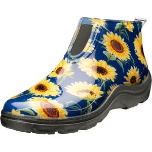 imageSloggers Womans Waterproof Comfort Ankle Boot  Garden Rain Booties for Women  Mud ampamp Muck Boots with Premium Comfort Support InsoleSunflower Print Blue