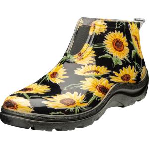 imageSloggers Womans Waterproof Comfort Ankle Boot  Garden Rain Booties for Women  Mud ampamp Muck Boots with Premium Comfort Support InsoleSunflower Print Black