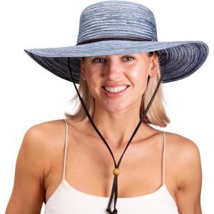 imageSloggers Womens Wide Brim Braided Sun Hat with Wind Lanyard  UPF 50 Maximum Sun ProtectionBlue