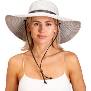 imageSloggers Womens Wide Brim Braided Sun Hat with Wind Lanyard  UPF 50 Maximum Sun ProtectionDuo Grey