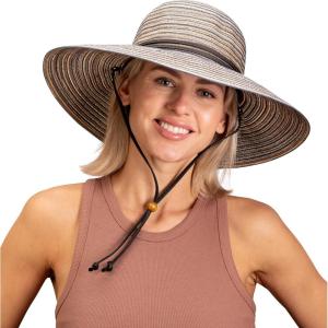 imageSloggers Womens Wide Brim Braided Sun Hat with Wind Lanyard  UPF 50 Maximum Sun ProtectionEarth Brown