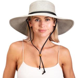 imageSloggers Womens Wide Brim Braided Sun Hat with Wind Lanyard  UPF 50 Maximum Sun ProtectionGray