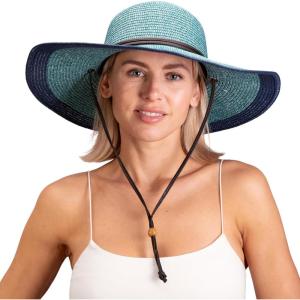 imageSloggers Womens Wide Brim Braided Sun Hat with Wind Lanyard  UPF 50 Maximum Sun ProtectionGrey Blue