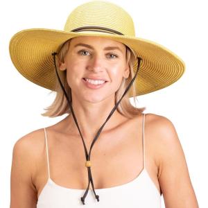 imageSloggers Womens Wide Brim Braided Sun Hat with Wind Lanyard  UPF 50 Maximum Sun ProtectionLight Brown