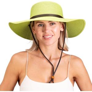 imageSloggers Womens Wide Brim Braided Sun Hat with Wind Lanyard  UPF 50 Maximum Sun ProtectionTea Green