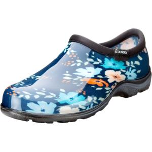 imageSloggers Original Waterproof Rain and Garden Shoe for Women Outdoor SlipOn Garden Clog  Made in The USA with Premium Comfort Insole and Arch SupportBlue Floral Fun Print