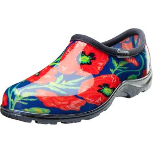 imageSloggers Original Waterproof Rain and Garden Shoe for Women Outdoor SlipOn Garden Clog  Made in The USA with Premium Comfort Insole and Arch SupportBold Poppies Blue