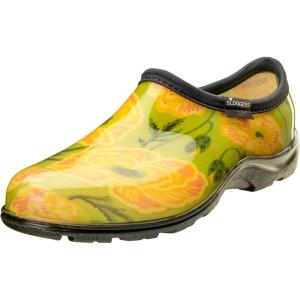 imageSloggers Original Waterproof Rain and Garden Shoe for Women Outdoor SlipOn Garden Clog  Made in The USA with Premium Comfort Insole and Arch SupportBold Poppies Lt Green