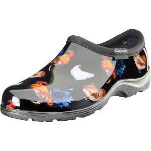 imageSloggers Original Waterproof Rain and Garden Shoe for Women Outdoor SlipOn Garden Clog  Made in The USA with Premium Comfort Insole and Arch SupportClassic Chicken Black