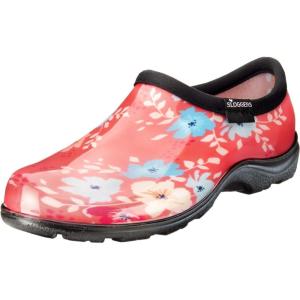 imageSloggers Original Waterproof Rain and Garden Shoe for Women Outdoor SlipOn Garden Clog  Made in The USA with Premium Comfort Insole and Arch SupportFloral Fun Coral