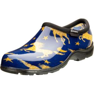 imageSloggers Original Waterproof Rain and Garden Shoe for Women Outdoor SlipOn Garden Clog  Made in The USA with Premium Comfort Insole and Arch SupportHorse Stars Blue