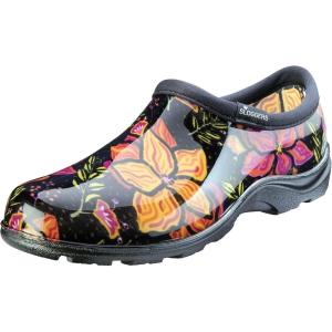 imageSloggers Original Waterproof Rain and Garden Shoe for Women Outdoor SlipOn Garden Clog  Made in The USA with Premium Comfort Insole and Arch SupportSpring Surprise Black