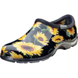 imageSloggers Original Waterproof Rain and Garden Shoe for Women Outdoor SlipOn Garden Clog  Made in The USA with Premium Comfort Insole and Arch SupportSunflower Print Black