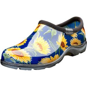 imageSloggers Original Waterproof Rain and Garden Shoe for Women Outdoor SlipOn Garden Clog  Made in The USA with Premium Comfort Insole and Arch SupportSunflower Print Blue